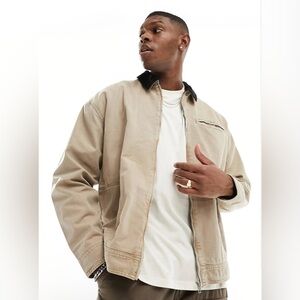 ASOS DESIGN oversized harrington jacket in washed stone